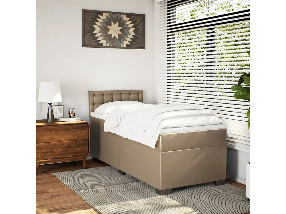 Cama com molas/colchão 90x200 cm couro artificial cappuccino com Garantia Estendida