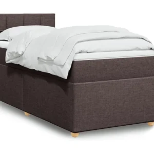 Cama com molas/colchão 90x200 cm tecido castanho-escuro com Cabideiro Incluso