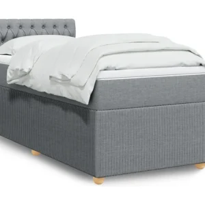 Cama com molas/colchão 90x200 cm tecido cinza-claro com Cabideiro Incluso