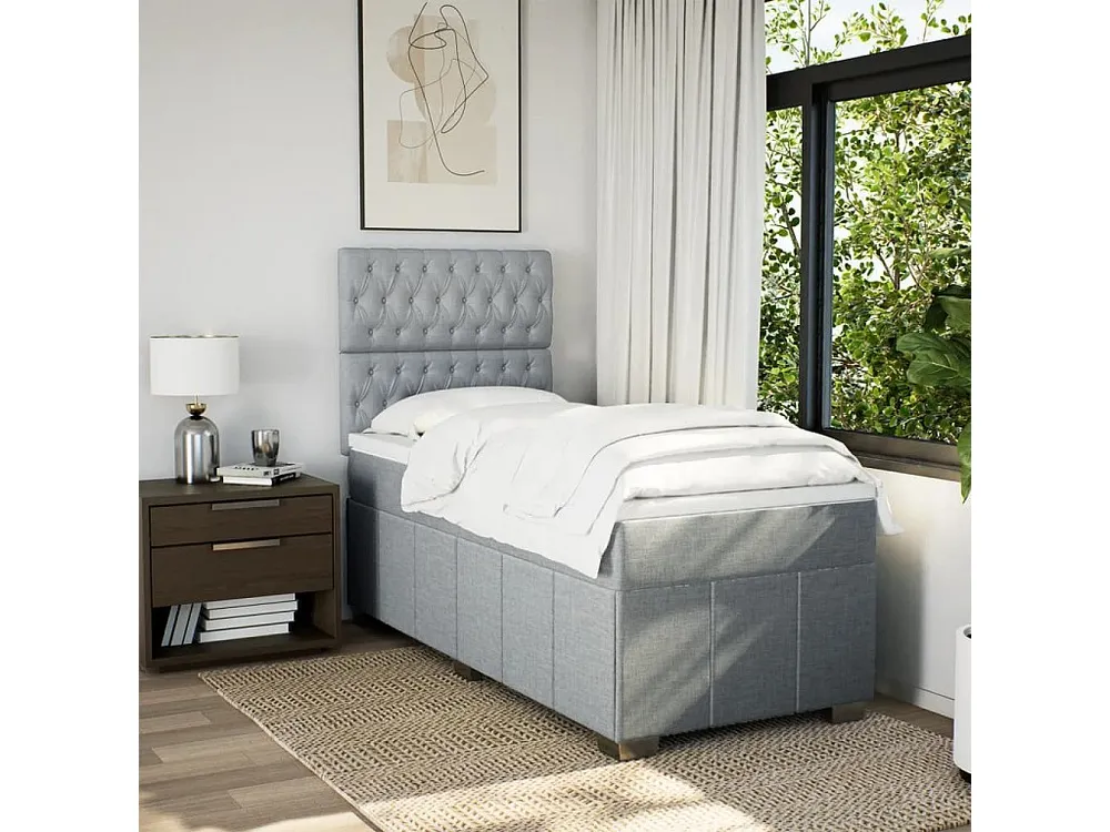 Cama com molas/colchão 90x200 cm tecido cinza-claro com Colchão Incluso