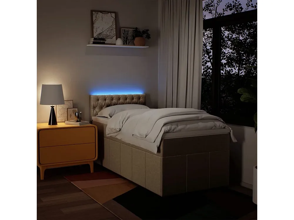Cama com molas/colchão 90x200 cm tecido cor crème com Cabideiro Incluso