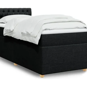 Cama com molas/colchão 90x200 cm tecido preto com Pés Ajustáveis