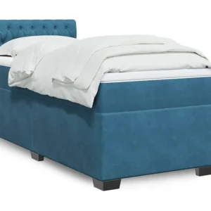 Cama com molas/colchão 90x200 cm veludo azul-escuro Fácil Montagem