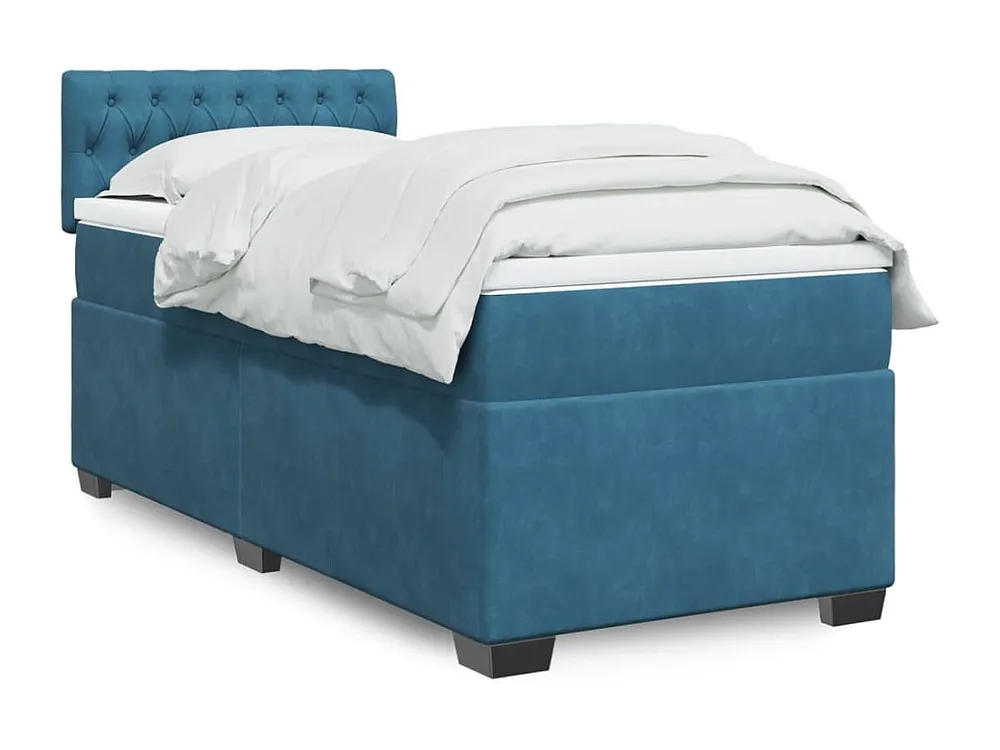 Cama com molas/colchão 90x200 cm veludo azul-escuro Fácil Montagem
