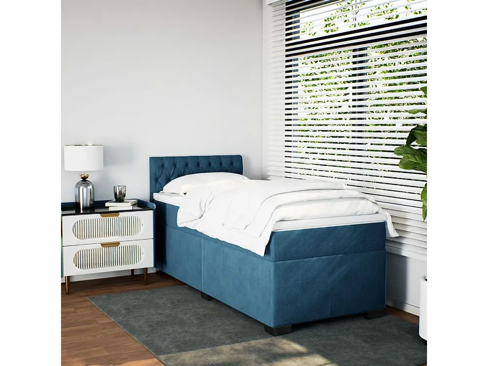 Cama com molas/colchão 90x200 cm veludo azul-escuro Fácil Montagem