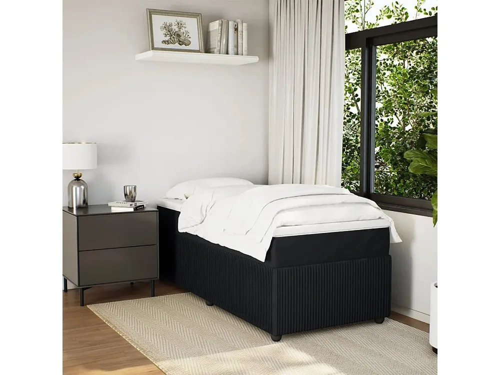 Cama com molas/colchão 90x200 cm veludo preto com Gavetas de Armazenamento