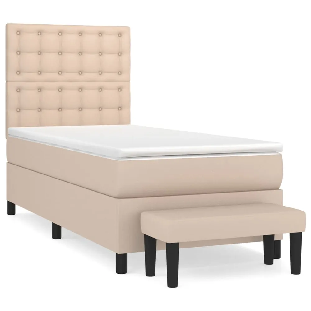 Cama com molasemcolchão 100x200 cm couro artificial cappuccino com Gavetas de Armazenamento