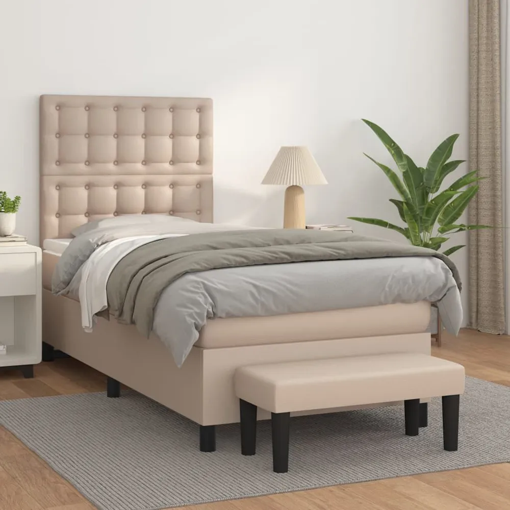 Cama com molasemcolchão 100x200 cm couro artificial cappuccino com Gavetas de Armazenamento