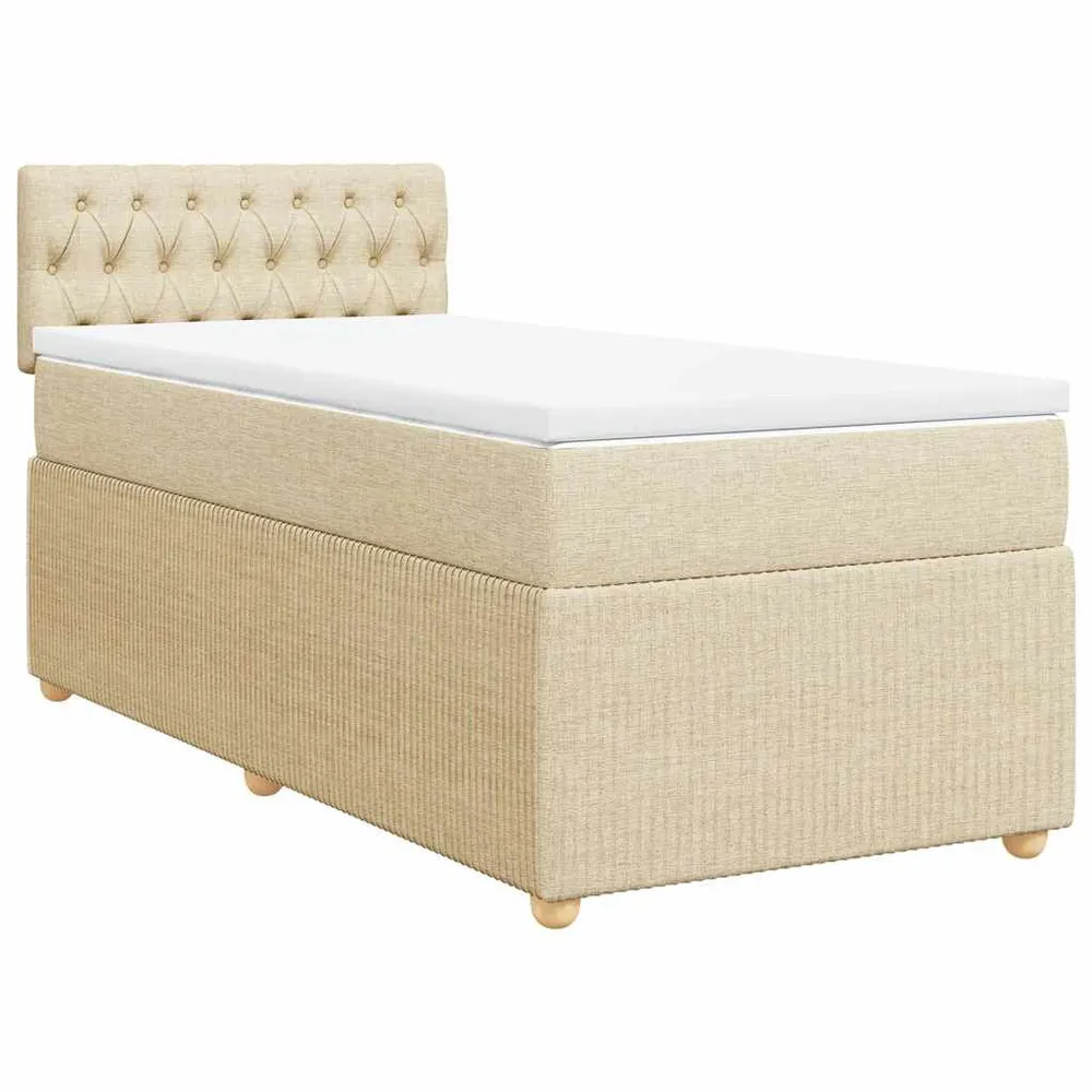 Cama com molasemcolchão 100x200 cm tecido cor creme | Montagem Inclusa