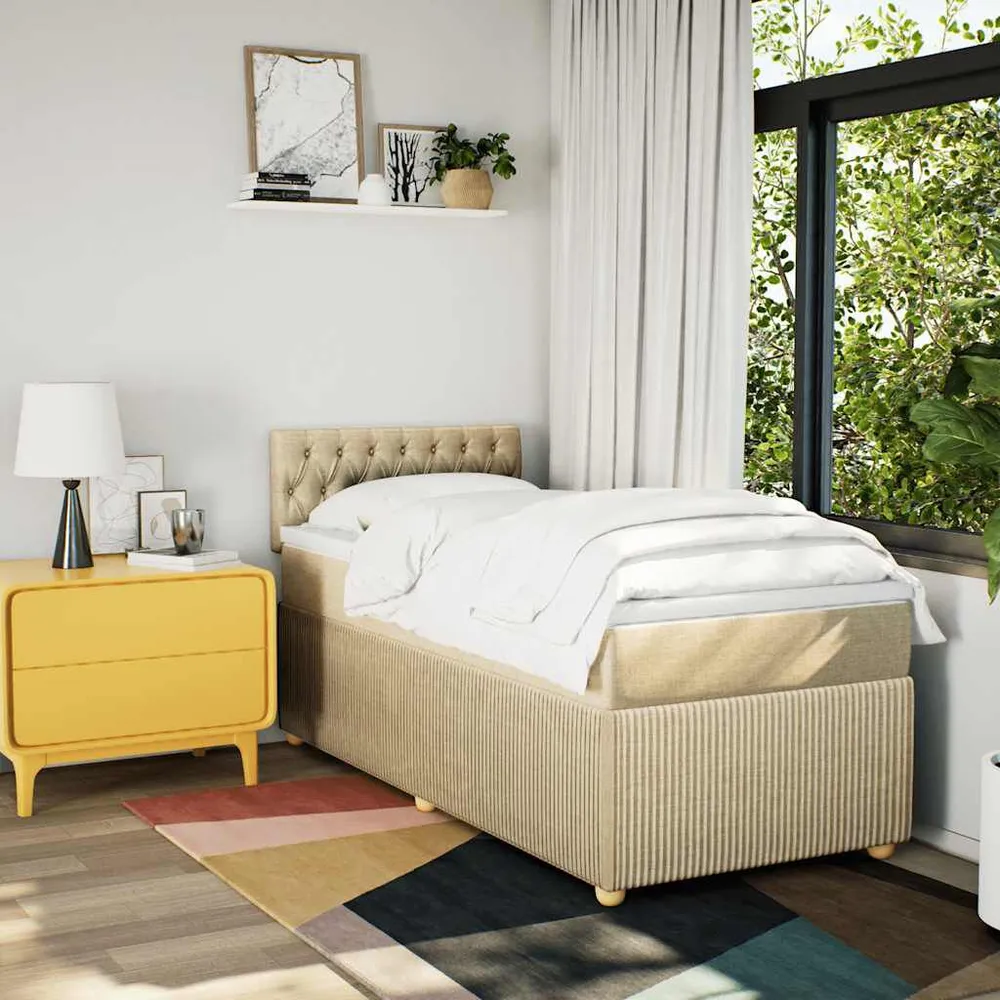 Cama com molasemcolchão 100x200 cm tecido cor creme | Montagem Inclusa