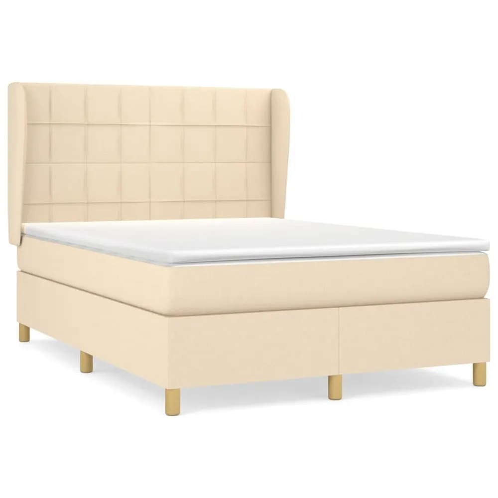 Cama com molasemcolchão 140x190 cm tecido cor creme | Montagem Inclusa