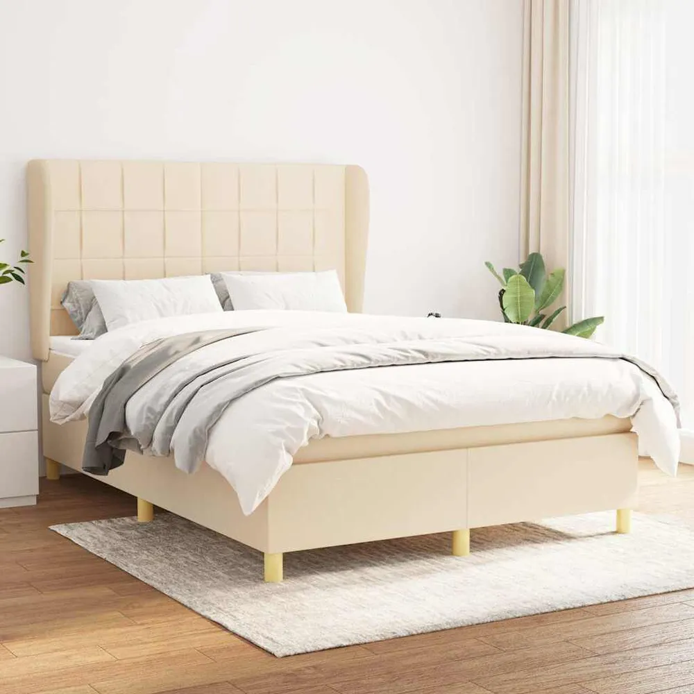 Cama com molasemcolchão 140x190 cm tecido cor creme | Montagem Inclusa