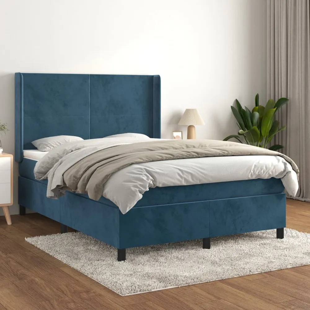 Cama com molasemcolchão 140x190 cm veludo azul-escuro para Organização de Roupas