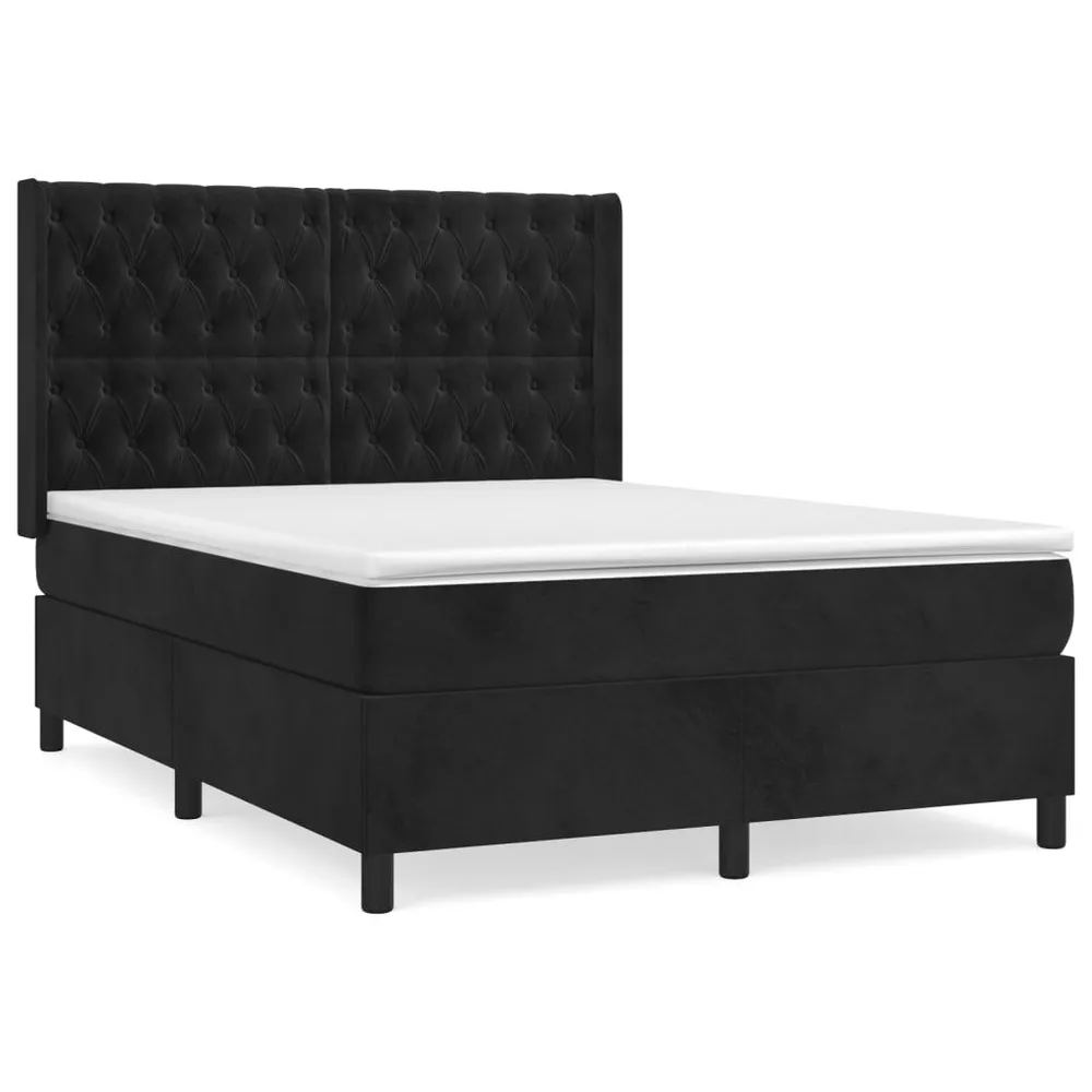 Cama com molasemcolchão 140x190 cm veludo preto para Quartos de Casal