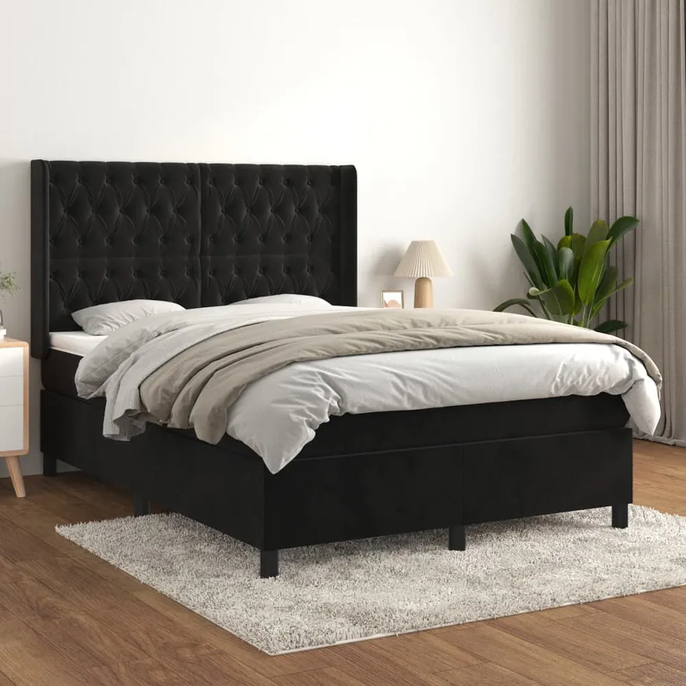 Cama com molasemcolchão 140x190 cm veludo preto para Quartos de Casal