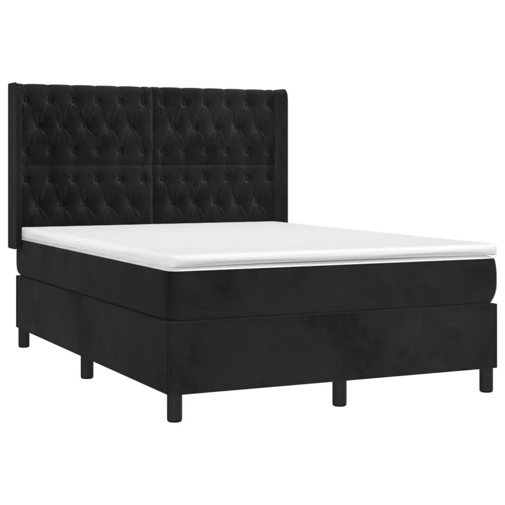 Cama com molasemcolchão 140x190 cm veludo preto para Quartos de Casal