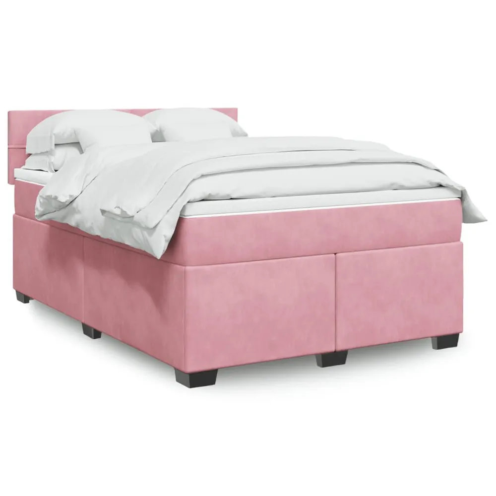 Cama com molasemcolchão 140x190 cm veludo rosa com Cabideiro Incluso