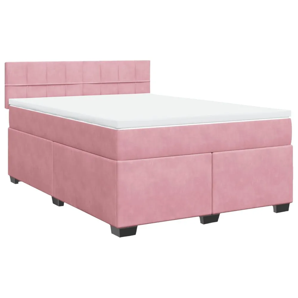Cama com molasemcolchão 140x190 cm veludo rosa com Cabideiro Incluso