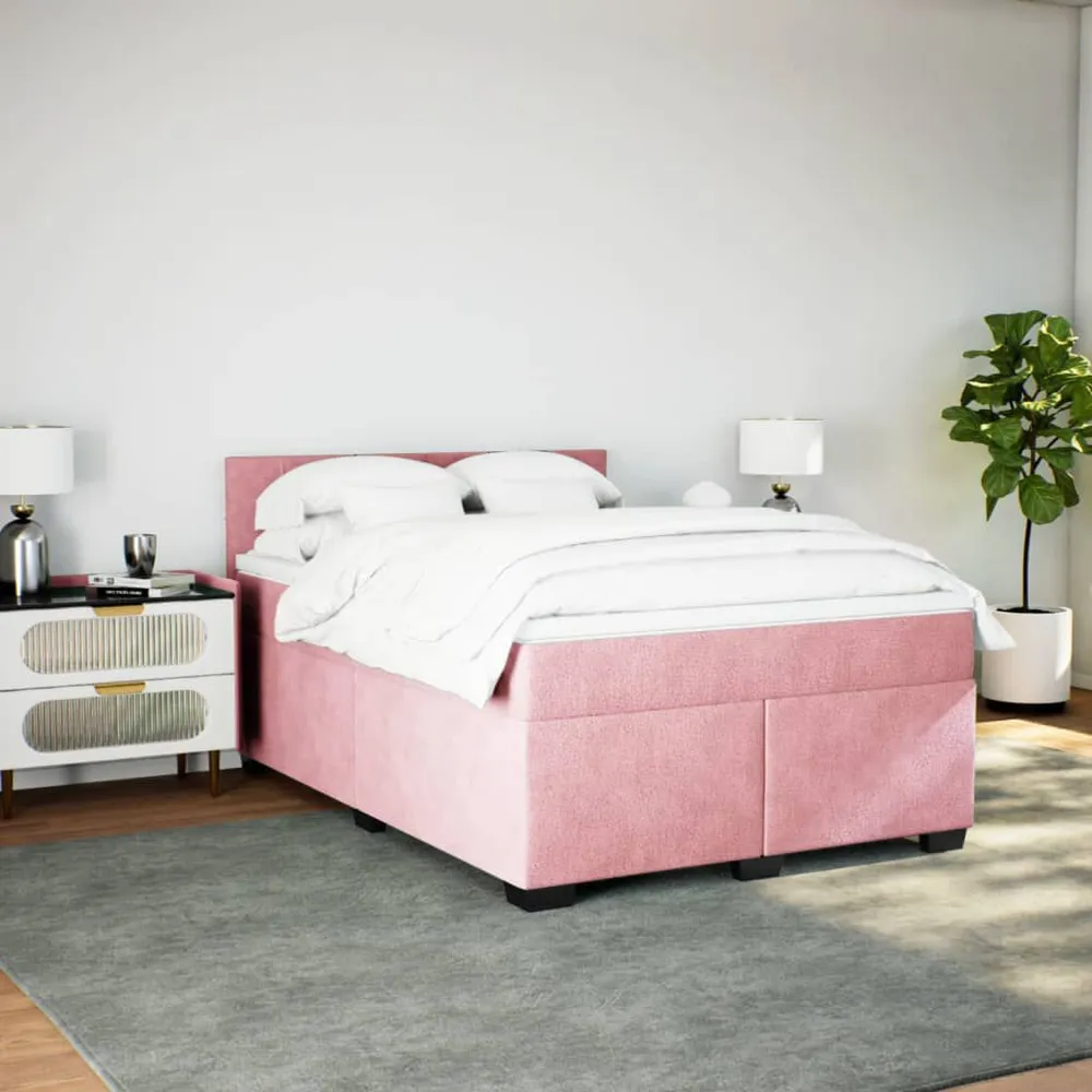 Cama com molasemcolchão 140x190 cm veludo rosa com Cabideiro Incluso
