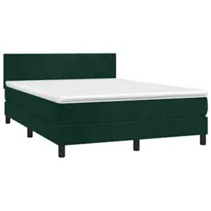 Cama com molasemcolchão 140x190 cm veludo verde-escuro com Colchão Incluso