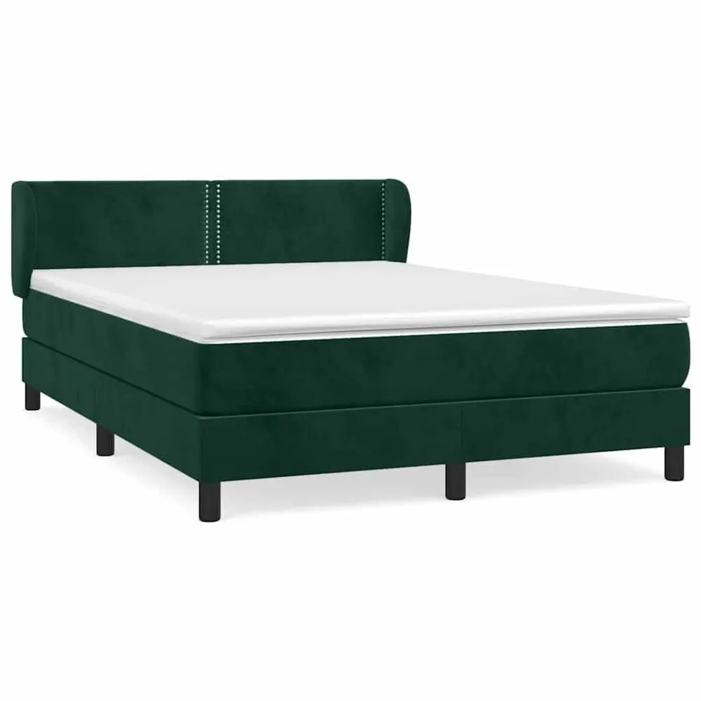 Cama com molasemcolchão 140x190 cm veludo verde-escuro em Pinho Natural