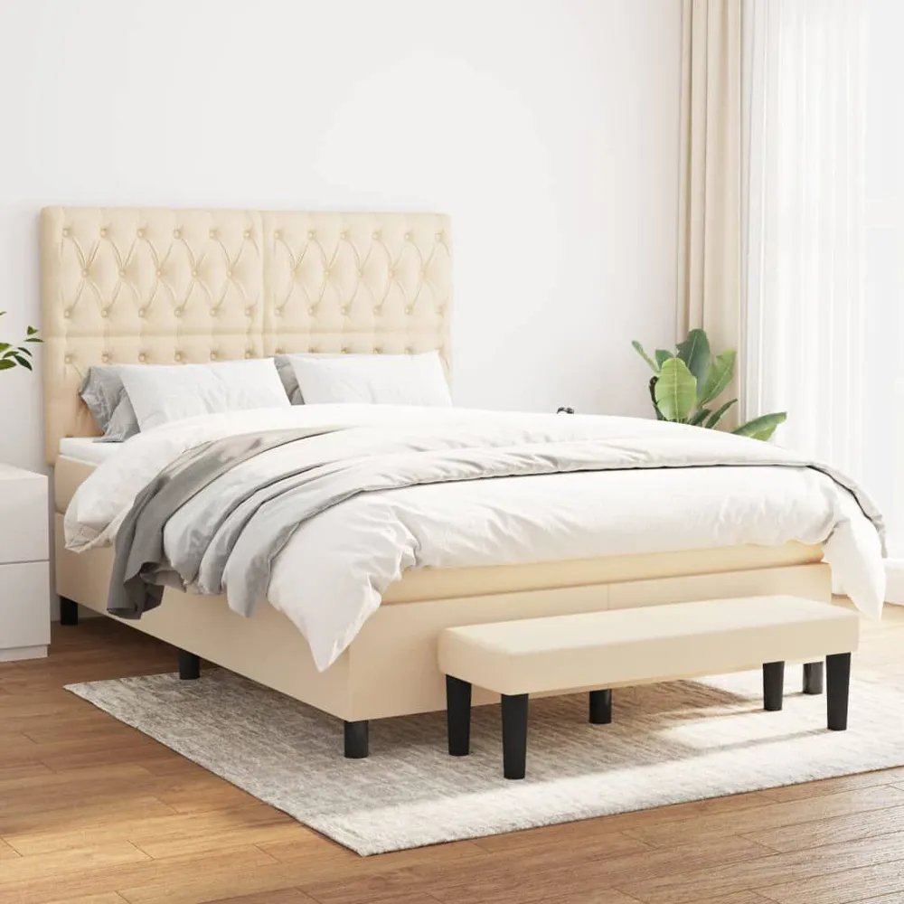 Cama com molasemcolchão 140x200 cm tecido cor creme para Quartos de Casal