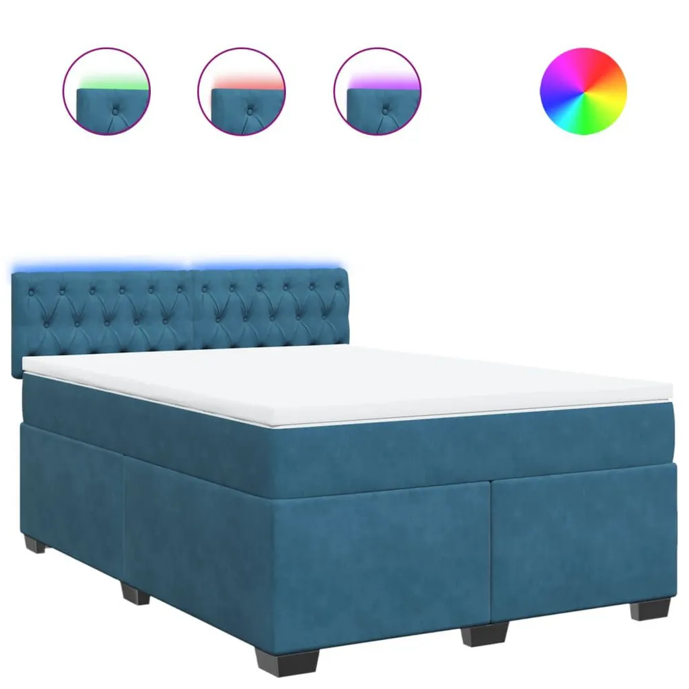 Cama com molasemcolchão 140x200 cm veludo azul com Gavetas de Armazenamento