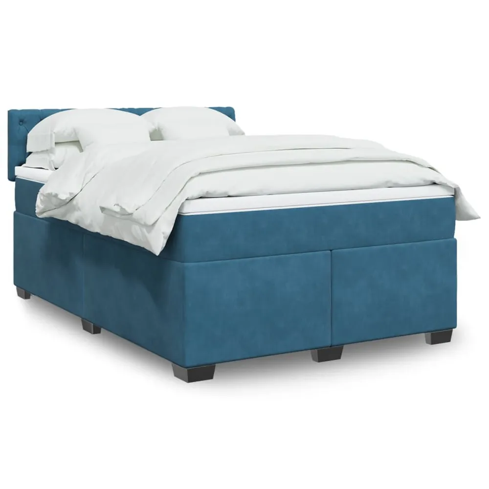 Cama com molasemcolchão 140x200 cm veludo azul com Gavetas de Armazenamento