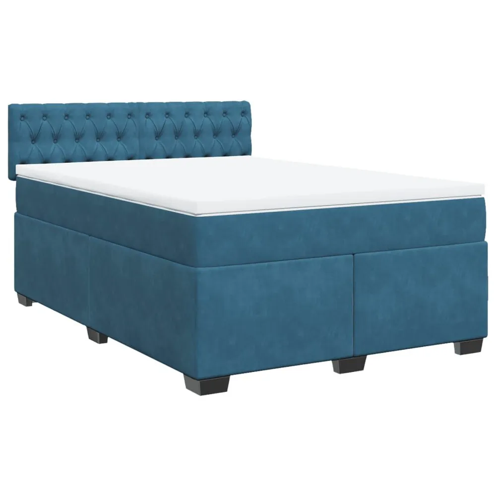 Cama com molasemcolchão 140x200 cm veludo azul com Gavetas de Armazenamento