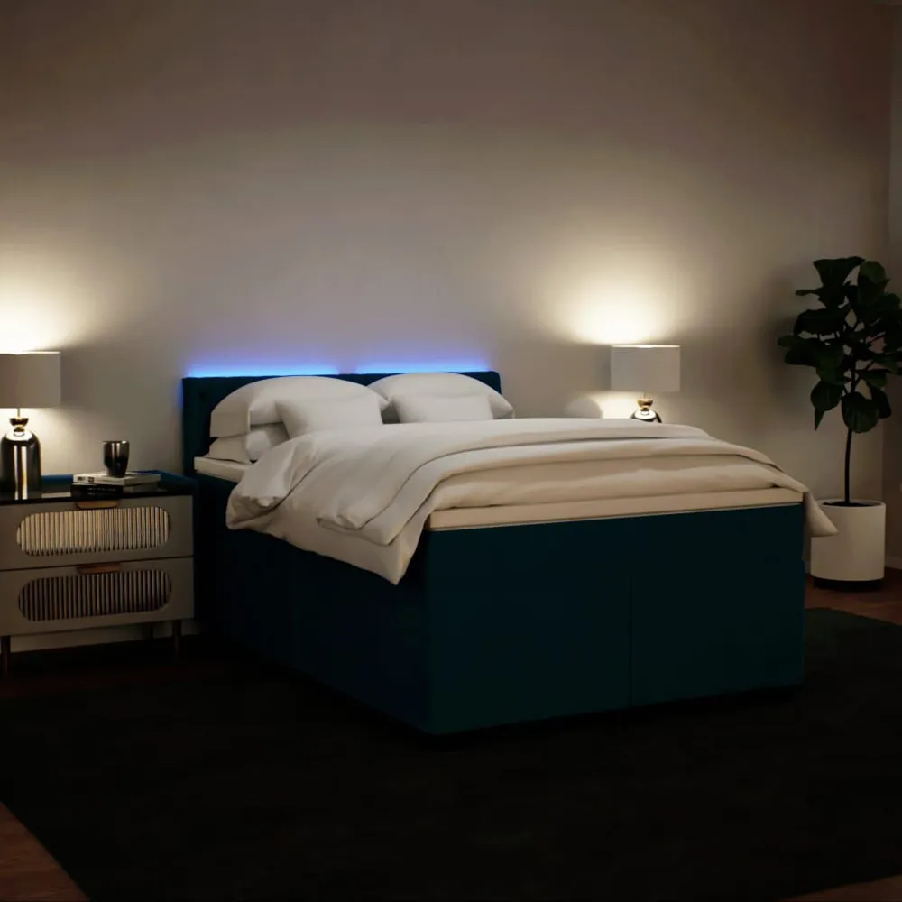 Cama com molasemcolchão 140x200 cm veludo azul com Gavetas de Armazenamento