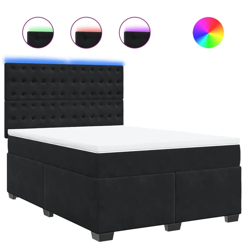 Cama com molasemcolchão 140x200 cm veludo preto com Colchão Incluso