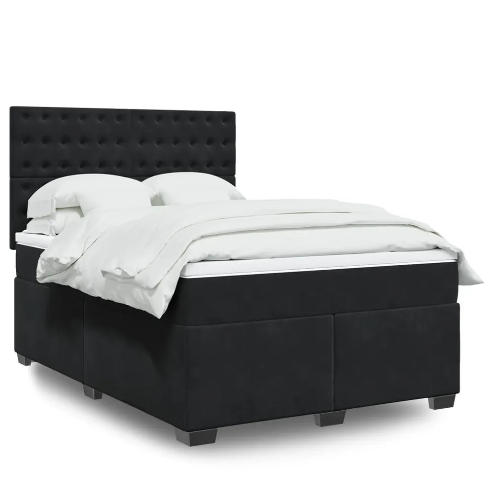 Cama com molasemcolchão 140x200 cm veludo preto com Colchão Incluso