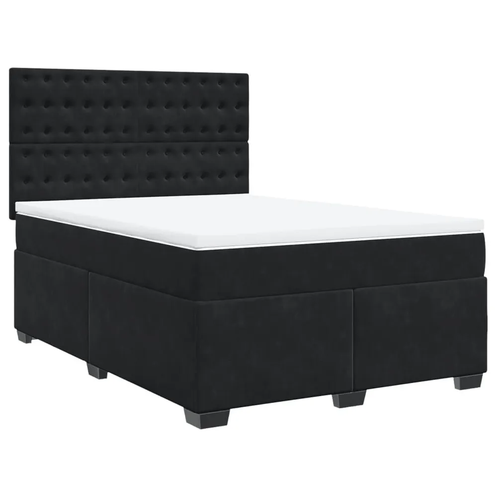 Cama com molasemcolchão 140x200 cm veludo preto com Colchão Incluso
