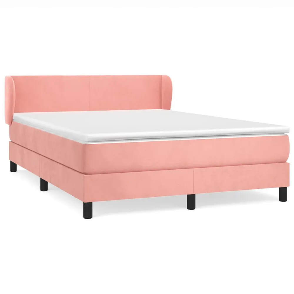 Cama com molasemcolchão 140x200 cm veludo rosa com Colchão Incluso