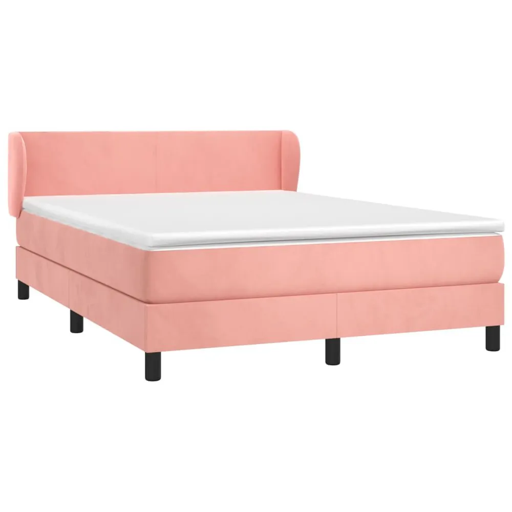 Cama com molasemcolchão 140x200 cm veludo rosa com Colchão Incluso