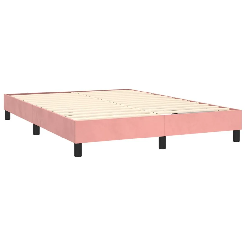 Cama com molasemcolchão 140x200 cm veludo rosa com Colchão Incluso