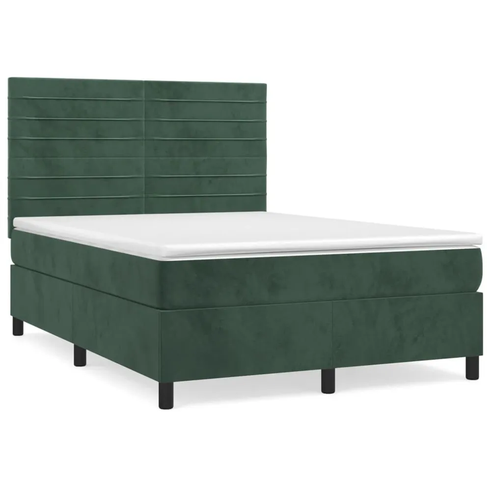 Cama com molasemcolchão 140x200 cm veludo verde-escuro para Quartos de Casal