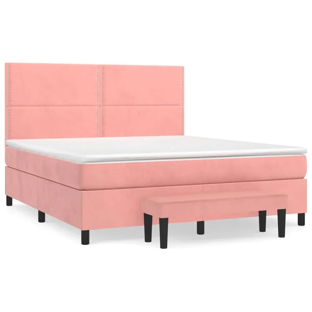 Cama com molasemcolchão 180x200 cm veludo rosa em Pinho Natural