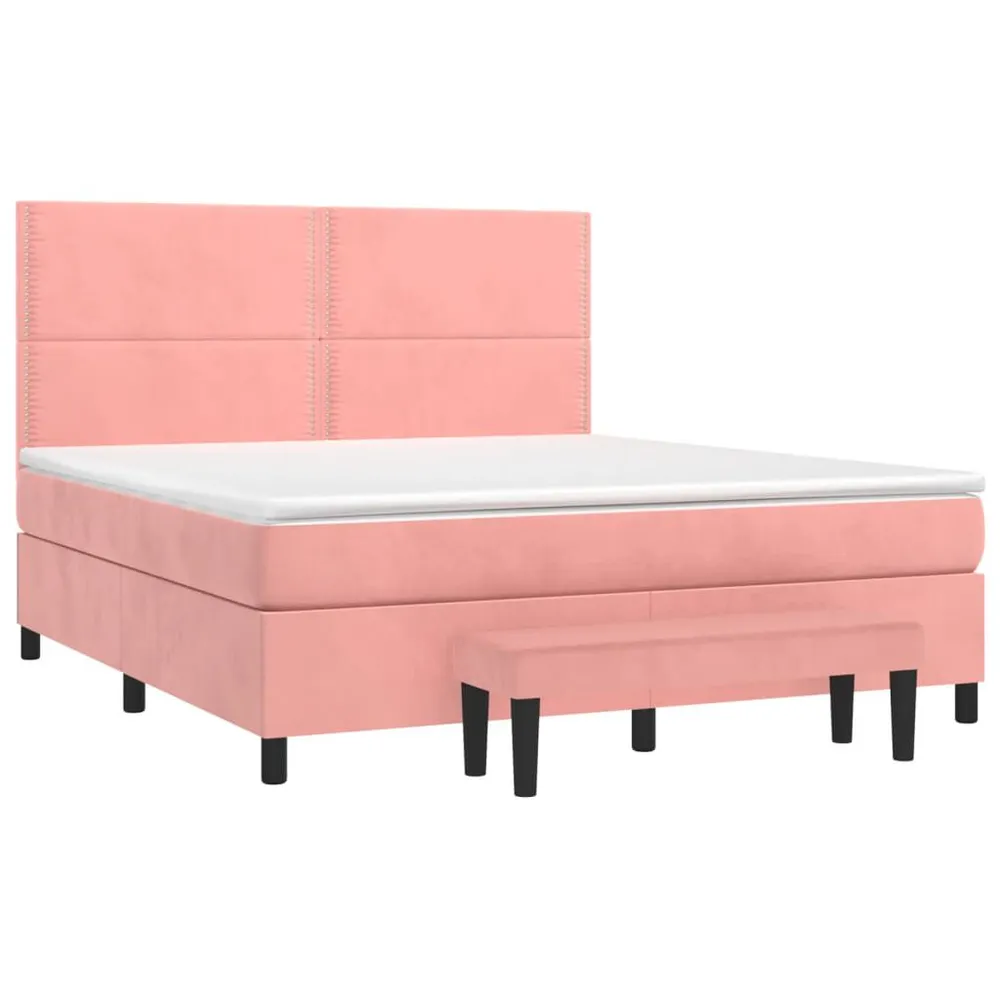 Cama com molasemcolchão 180x200 cm veludo rosa em Pinho Natural