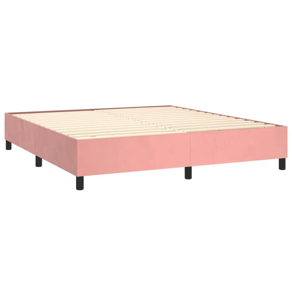 Cama com molasemcolchão 180x200 cm veludo rosa em Pinho Natural