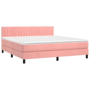 Cama com molasemcolchão 180x200 cm veludo rosa para Quartos de Casal