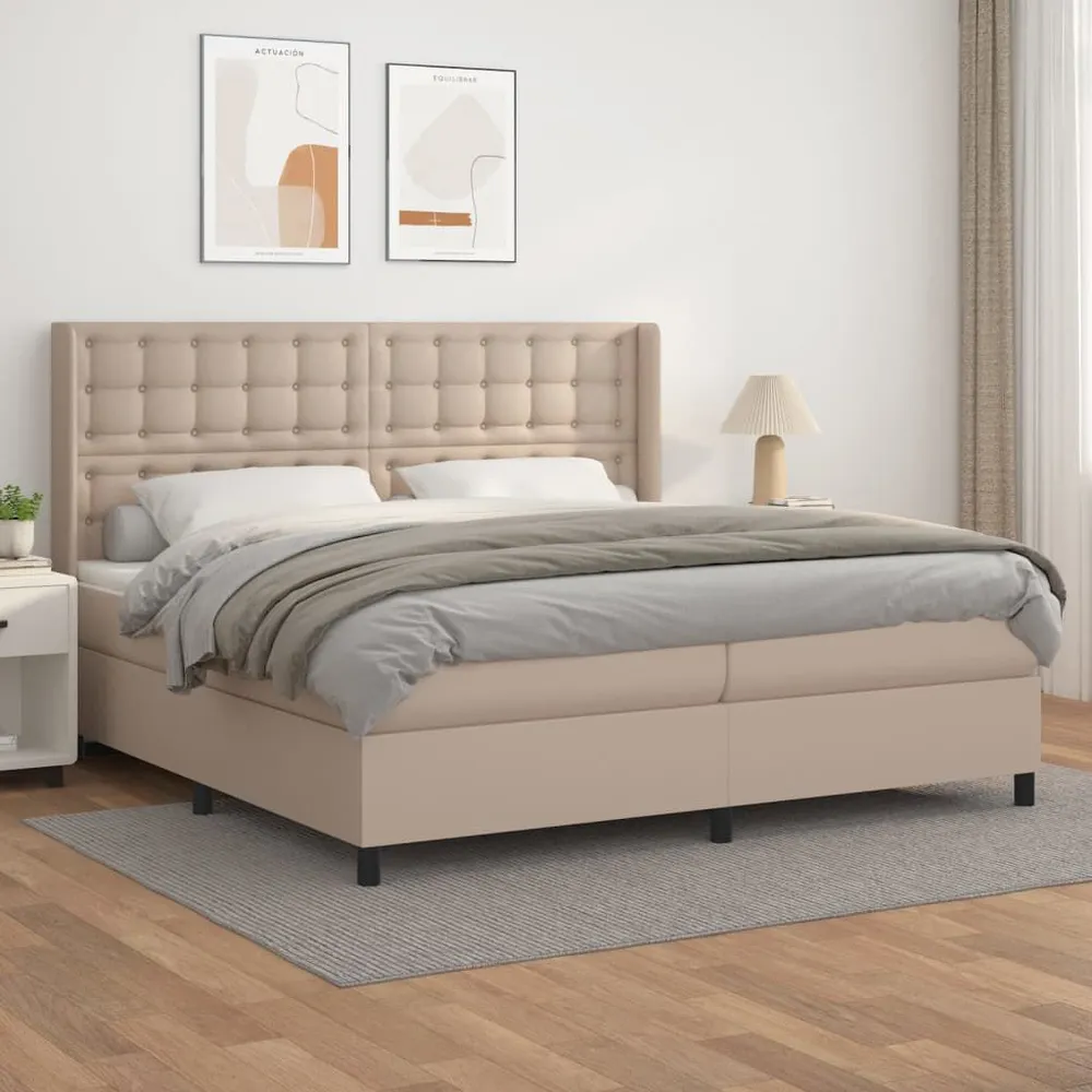 Cama com molasemcolchão 200x200 cm couro artificial cappuccino | Design Escandinavo |