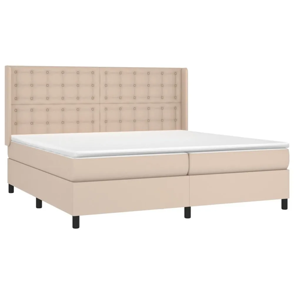 Cama com molasemcolchão 200x200 cm couro artificial cappuccino | Design Escandinavo |