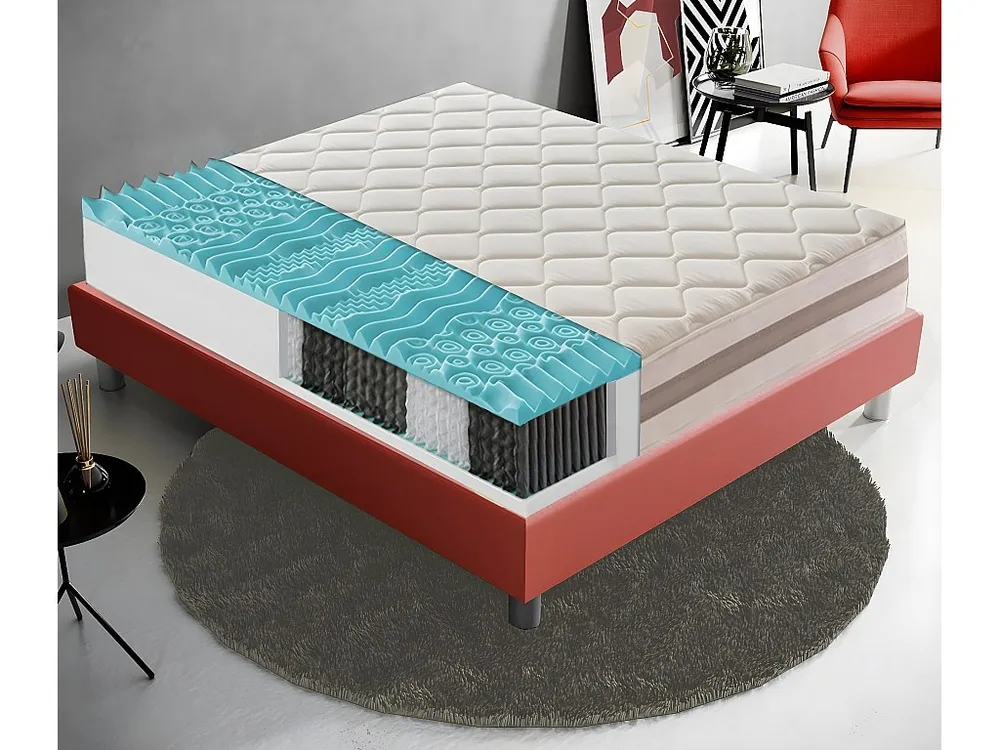Colchão 900 Molas ensacadas e viscoelástico 9 zonas de conforto Altura 22 cm 140x200 Tecido Resistente