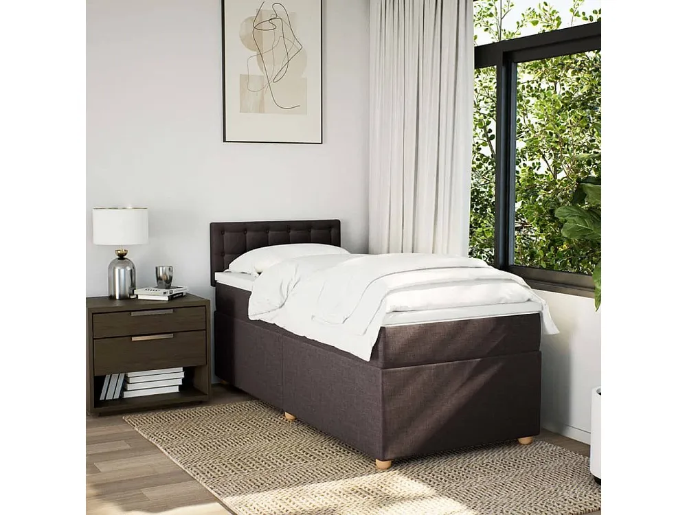 Conjunto Completo para Quarto Cama com molas/colchão 100x200 cm tecido castanho-escuro