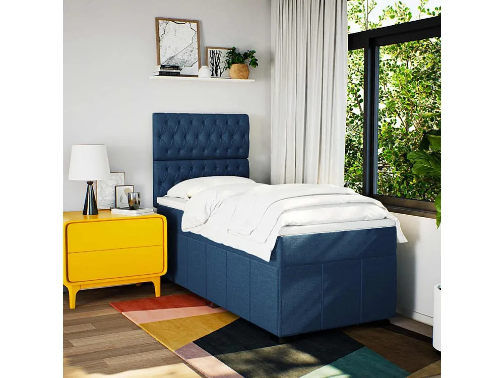 Conjunto Completo para Quarto Cama com molas/colchão 100x200 cm tecido azul