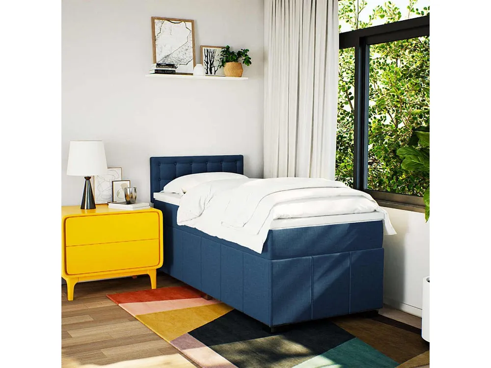 Conjunto Completo para Quarto Cama com molas/colchão 100x200 cm tecido azul