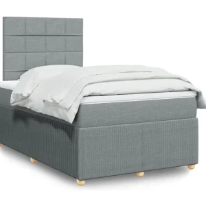 Conjunto Completo para Quarto Cama com molas/colchão 120x200 cm tecido cinza-claro