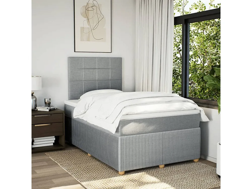 Conjunto Completo para Quarto Cama com molas/colchão 120x200 cm tecido cinza-claro