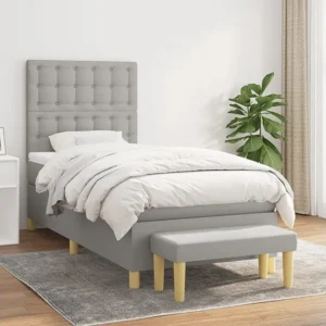 Conjunto Completo para Quarto Cama com molas/colchão 90x200 cm tecido cinza-claro